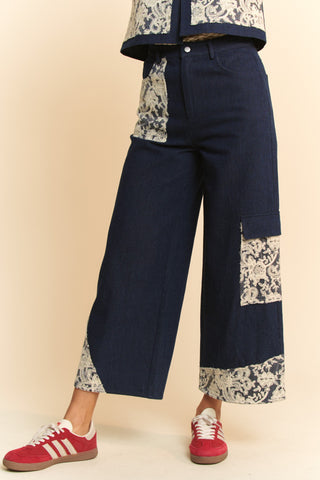 Davi & Dani Lace Applique Wide Leg Jeans Trendsi