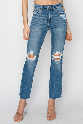 RISEN High Rise Distressed Ankle Jeans Trendsi