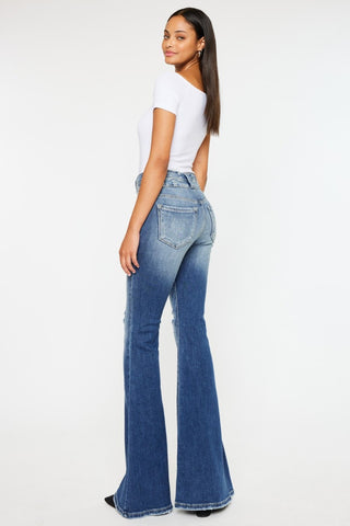 Kancan High Rise Wide Waistband Flare Jeans Trendsi