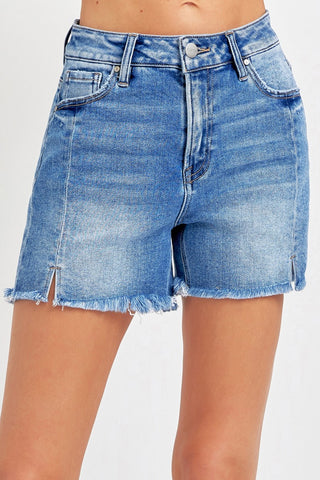 RISEN Front Slit Raw Hem Denim Shorts Trendsi