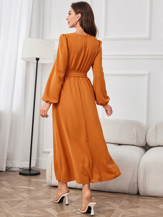 Tie Waist Puff Sleeve Maxi Dress Trendsi