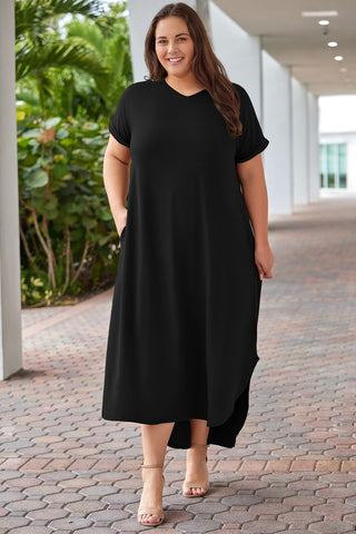 Plus Size V-Neck Short Sleeve Maxi Dress Trendsi