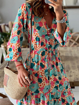 Button Up Ruffle Hem Tiered Maxi Dress Trendsi