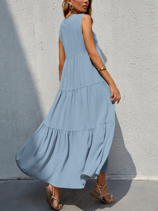 FAM-FAM Tiered V-Neck Sleeveless Dress Trendsi