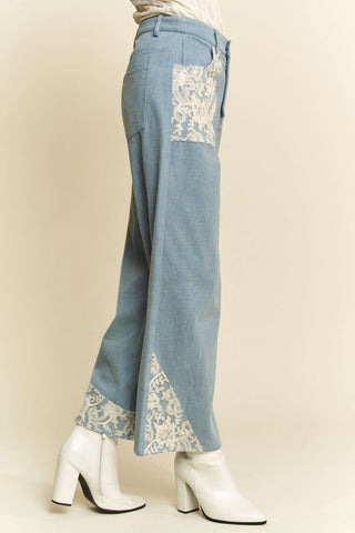 Davi & Dani Lace Applique Wide Leg Jeans Trendsi