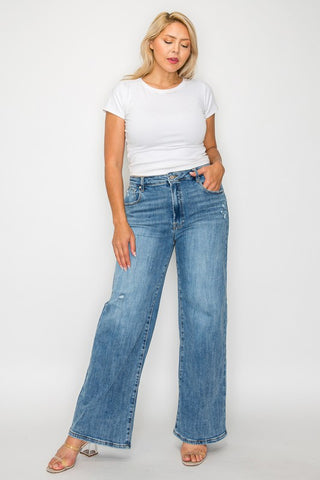 bytos Full Size High Rise Wide Leg Jeans with Pockets Trendsi