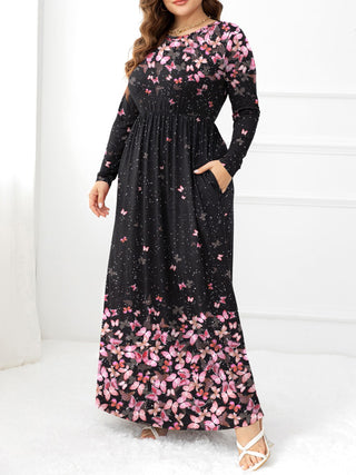 Plus Size Round Neck Maxi Dress with Pockets Trendsi