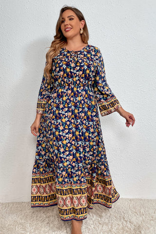 Honey Melo Apparel Plus Size Bohemian Round Neck Maxi Dress Trendsi