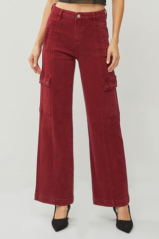 RISEN Full Size High Rise Wide Leg Cargo Jeans Trendsi