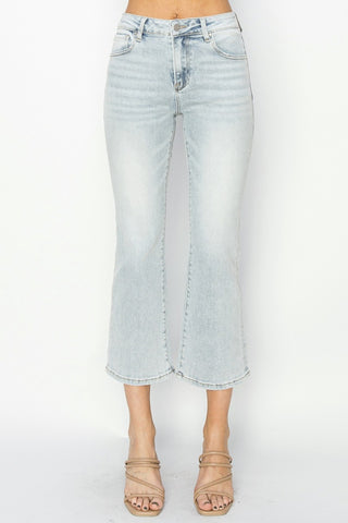 RISEN Full Size Mid Rise Cropped Flare Jeans Trendsi