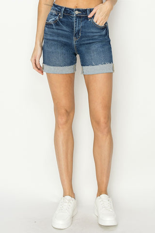 RISEN High Rise Cuffed Denim Shorts Trendsi