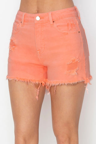 RISEN Full Size High Waist Ripped Denim Shorts Trendsi