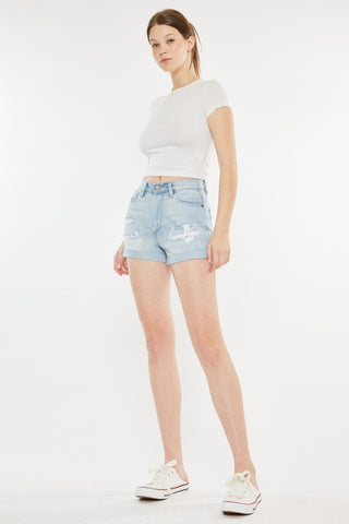 Kancan High Rise Repaired Mom Denim Shorts Trendsi