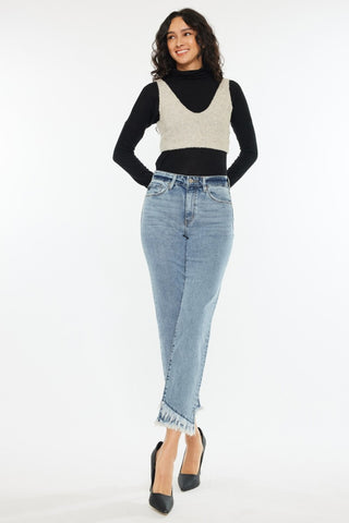 Kancan Raw Hem High Rise Straight Jeans Trendsi