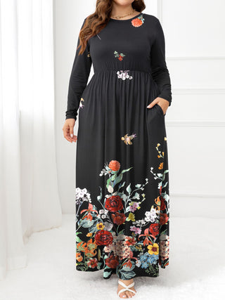 Plus Size Round Neck Maxi Dress with Pockets Trendsi