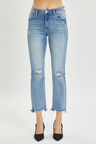 RISEN Full Size High Rise Distressed Cropped Straight Jeans Trendsi