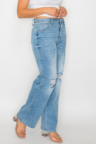 bytos Full Size Distressed High Rise Straight Jeans Trendsi