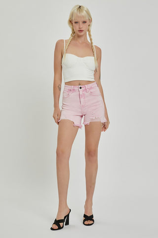 RISEN High Rise Distressed Denim Shorts Trendsi