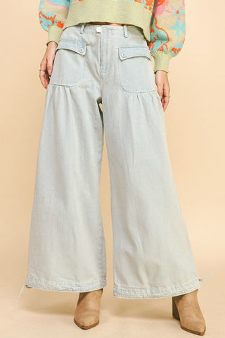 Davi & Dani Drawstring Hem Wide Leg Mid Rise Jeans Trendsi