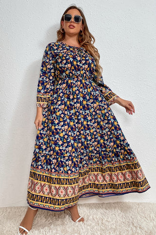 Honey Melo Apparel Plus Size Bohemian Round Neck Maxi Dress Trendsi