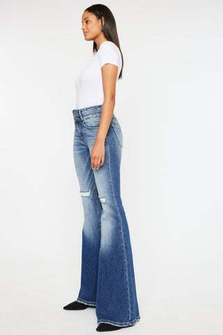 Kancan High Rise Wide Waistband Flare Jeans Trendsi