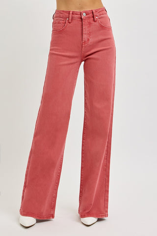 RISEN Full Size High Rise Tummy Control Wide Leg Jeans Trendsi