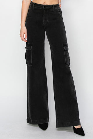 Risen Full Size High Rise Wide Leg Cargo Jeans Trendsi