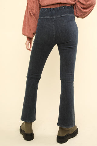 VERY J Washed Denim Stretchy Crossover Waist Leggings Trendsi