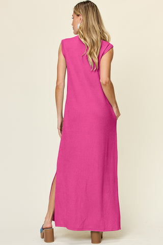 Double Take Full Size Texture Mock Neck Sleeveless Maxi Dress Trendsi