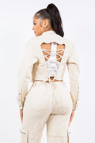 American Bazi Laced Back Cropped Jacket Trendsi