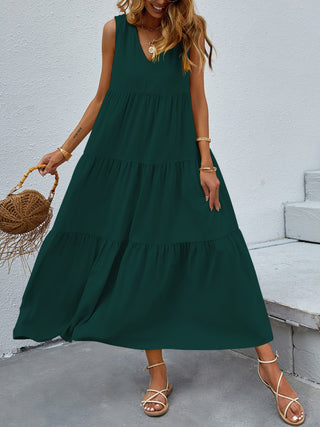 FAM-FAM Tiered V-Neck Sleeveless Dress Trendsi