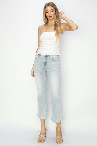 RISEN Full Size Mid Rise Cropped Flare Jeans Trendsi