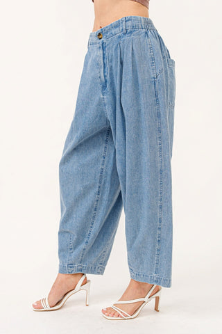 And The Why Elastic Back Pleated Baggy Jeans Trendsi