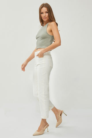 RISEN Full Size High Waist Rolled Hem Straight Jeans Trendsi