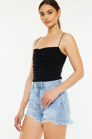 Kancan Raw Hem Distressed High Waist Denim Shorts Trendsi