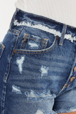 Kancan Distressed Button Fly Denim Shorts Trendsi