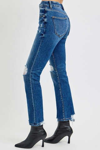 RISEN Full Size High Rise Distressed Crop Straight Jeans Trendsi