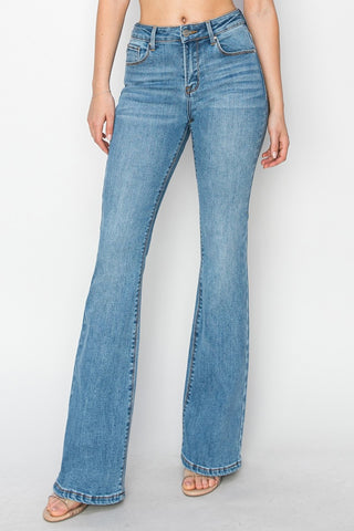 RISEN Mid Rise Flare Jeans with Pockets Trendsi