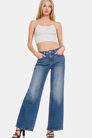 Zenana High Rise Wide Leg Jeans with Pockets Trendsi