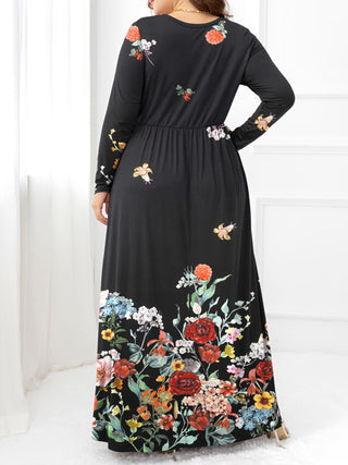 Plus Size Round Neck Maxi Dress with Pockets Trendsi