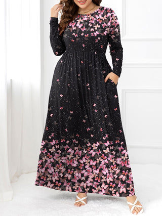 Plus Size Round Neck Maxi Dress with Pockets Trendsi