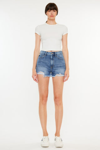 Kancan Distressed Raw Hem High Waist Denim Shorts Trendsi