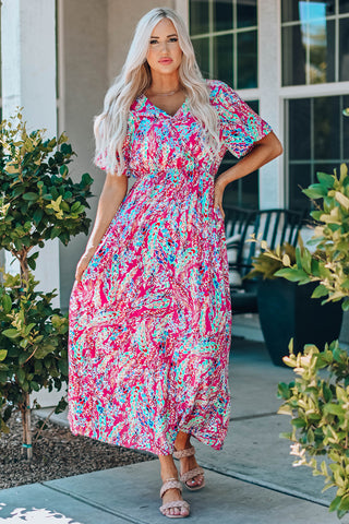 Multicolored V-Neck Maxi Dress Trendsi