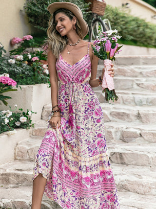 Tassel Printed V-Neck Maxi Dress Trendsi