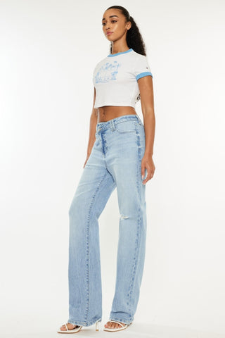 Kancan Distressed High Waist Straight Jeans Trendsi