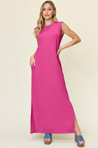 Double Take Full Size Texture Mock Neck Sleeveless Maxi Dress Trendsi