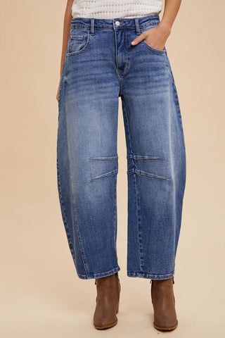 Annie Wear Mid Rise Barrel Leg Jeans with Pockets Trendsi