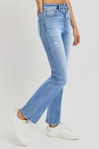 RISEN Full Size Distressed High-Rise Ankle Straight Jeans Trendsi