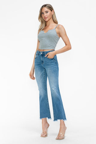 bytos Raw Hem Distressed Mid Rise Crop Jeans Trendsi