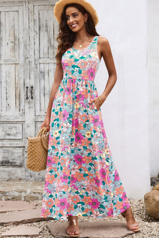 Round Neck Sleeveless Maxi Dress with Pockets Trendsi